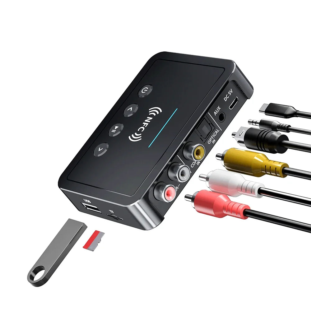 Wireless Bluetooth 5.4 Audio Receiver Transmitter with NFC FM Stereo AUX Optical Connection