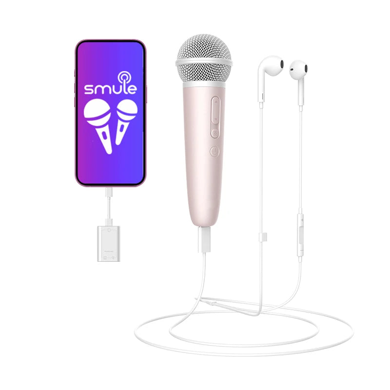 Wireless Karaoke Microphone with Earphone Feedback for Singing Recording Compatible with Music Apps