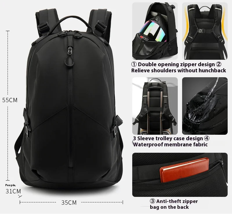 Large Capacity Water Resistant Motorcycle and Cycling Backpack with Helmet and Laptop Storage
