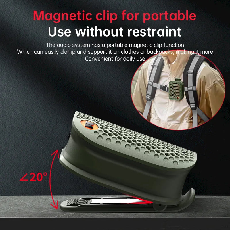 Magnetic Clip-On Mini Wearable Portable Waterproof Bluetooth Speaker with Bass and Built-in Mic