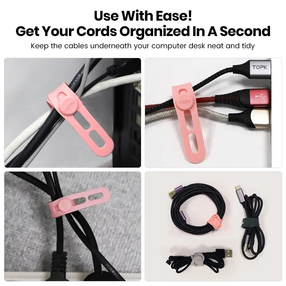 Reusable Silicone Cable Ties Cord Organiser Straps Adjustable Lengths for Wires Home Office