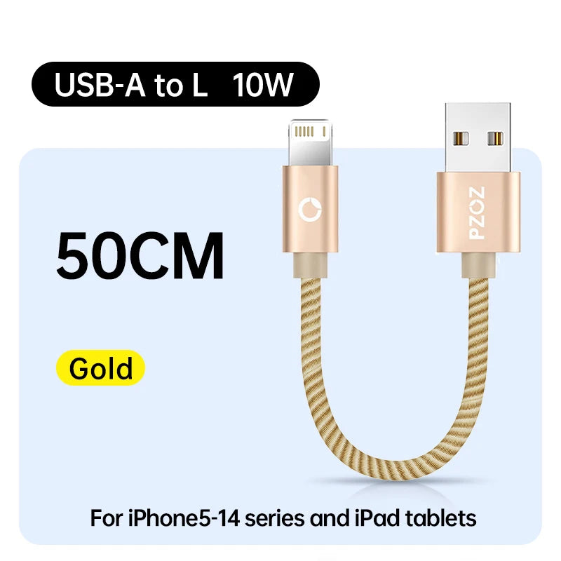 Short USB Charging Cable 25cm 50cm 1m Fast Charge Nylon Data Cord Compatible with iPhone Devices