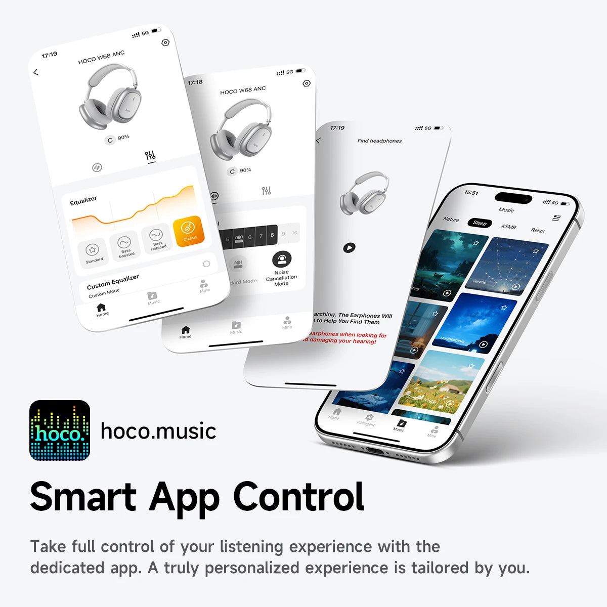 Wireless Over-Ear ANC Bluetooth Headphones with App Control and Built-In Microphone for Calls