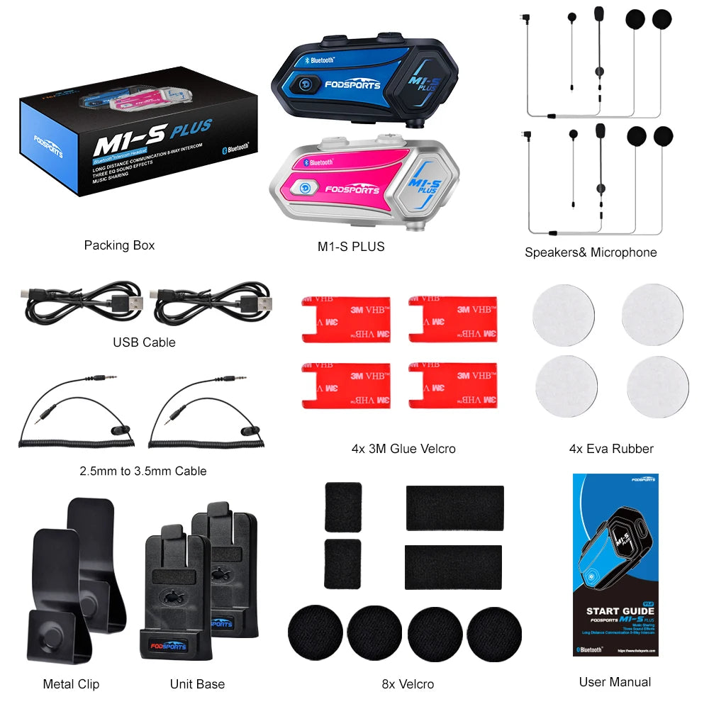 Motorcycle Helmet Bluetooth Intercom Headset with Music Sharing FM Radio Supports 8 Riders