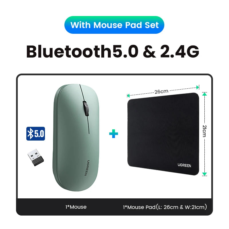 Silent Wireless Bluetooth Mouse with 4000 DPI Dual Mode for Laptop PC Mac Tablet Left and Right Hand