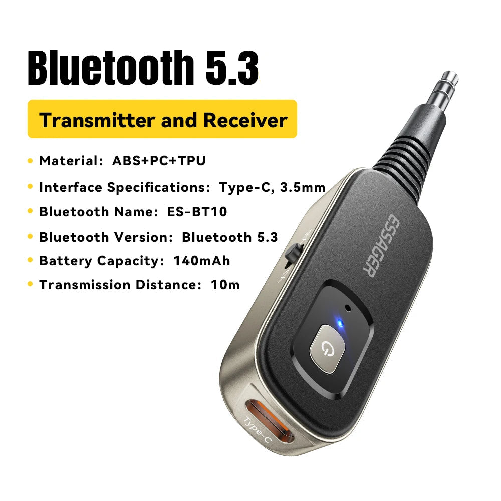 2-in-1 Bluetooth 5.1 Audio Receiver and Transmitter with 3.5mm AUX for TV Car and Earphones