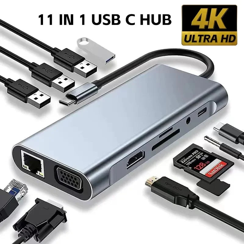 8-in-1 USB-C Hub Adapter with 4K HDMI, RJ45, SD/TF Card Reader, and PD Fast Charging