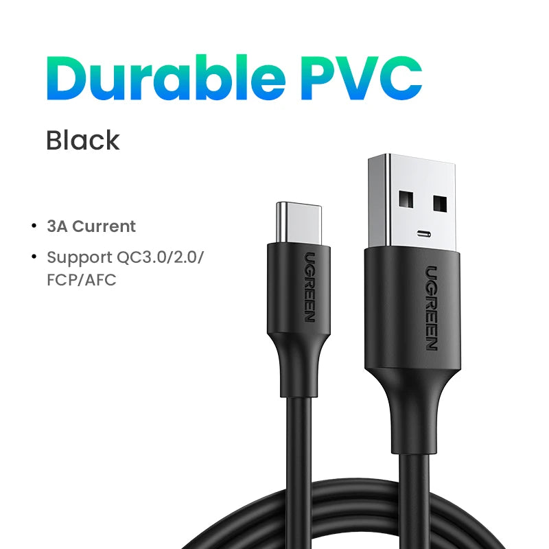 USB-A to USB-C 3A Fast Charging Data Cable for iPhone Samsung Xiaomi Android Phones