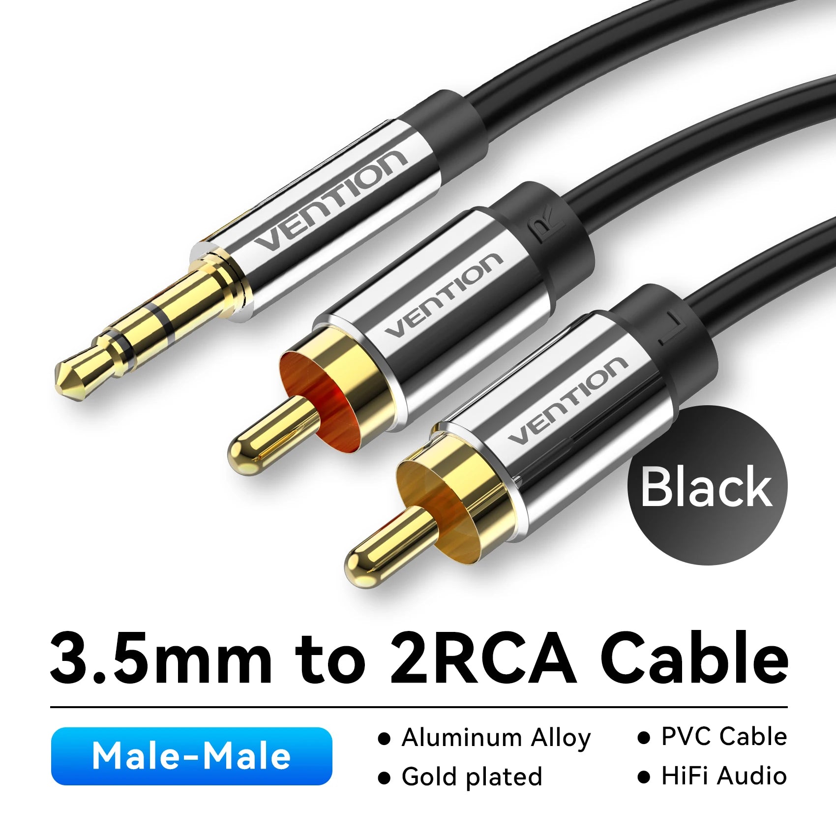 3.5mm to 2RCA Audio Cable Splitter Aux Lead for Amplifier Home Theatre Speaker