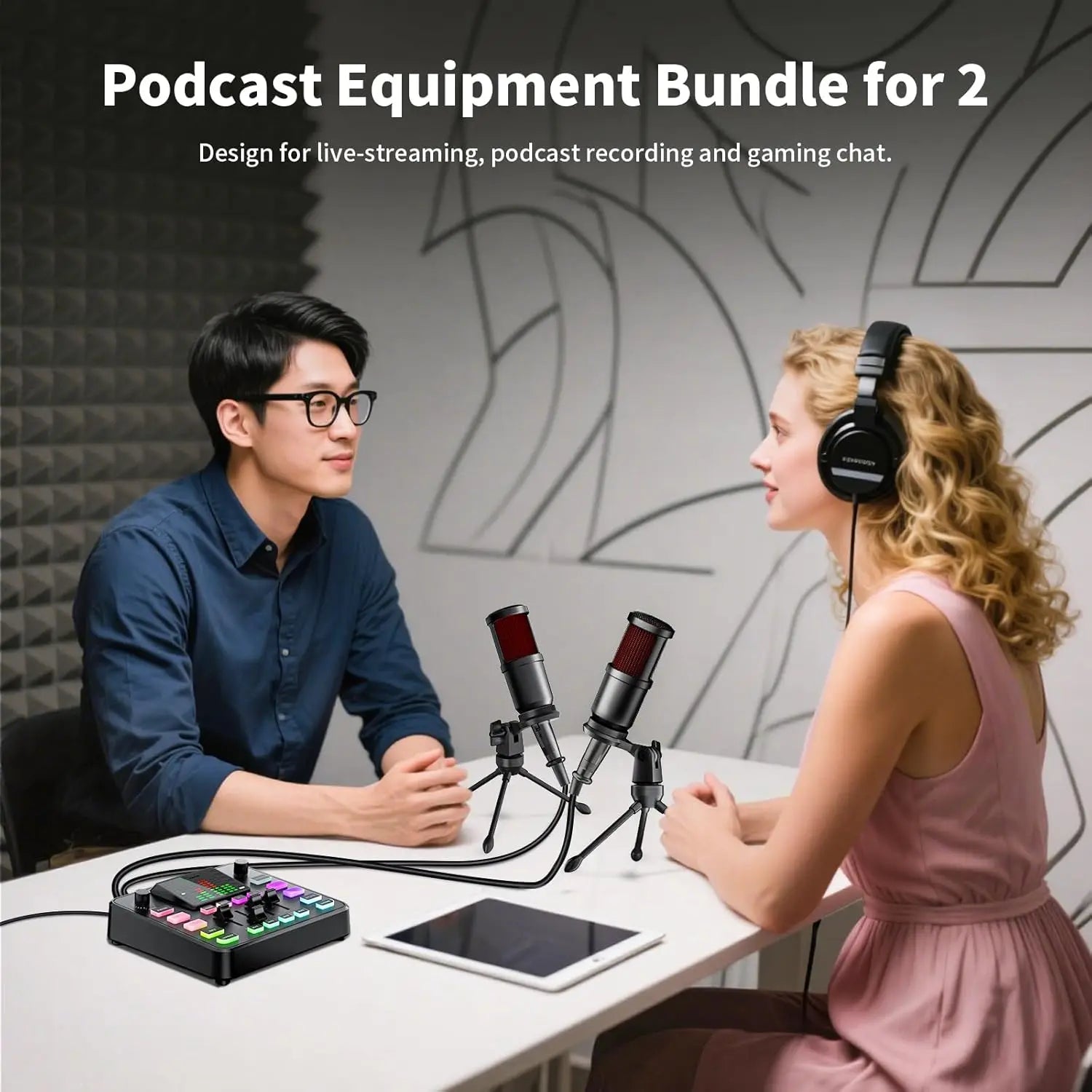 Professional Podcast Equipment Bundle with Audio Mixer and Microphone for Live Streaming