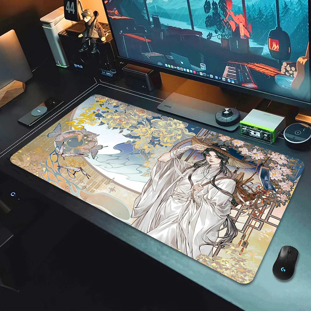 Large Non-slip Desk Mouse Pad with Stitched Edges and Wrist Rest for Office and Gaming Setups