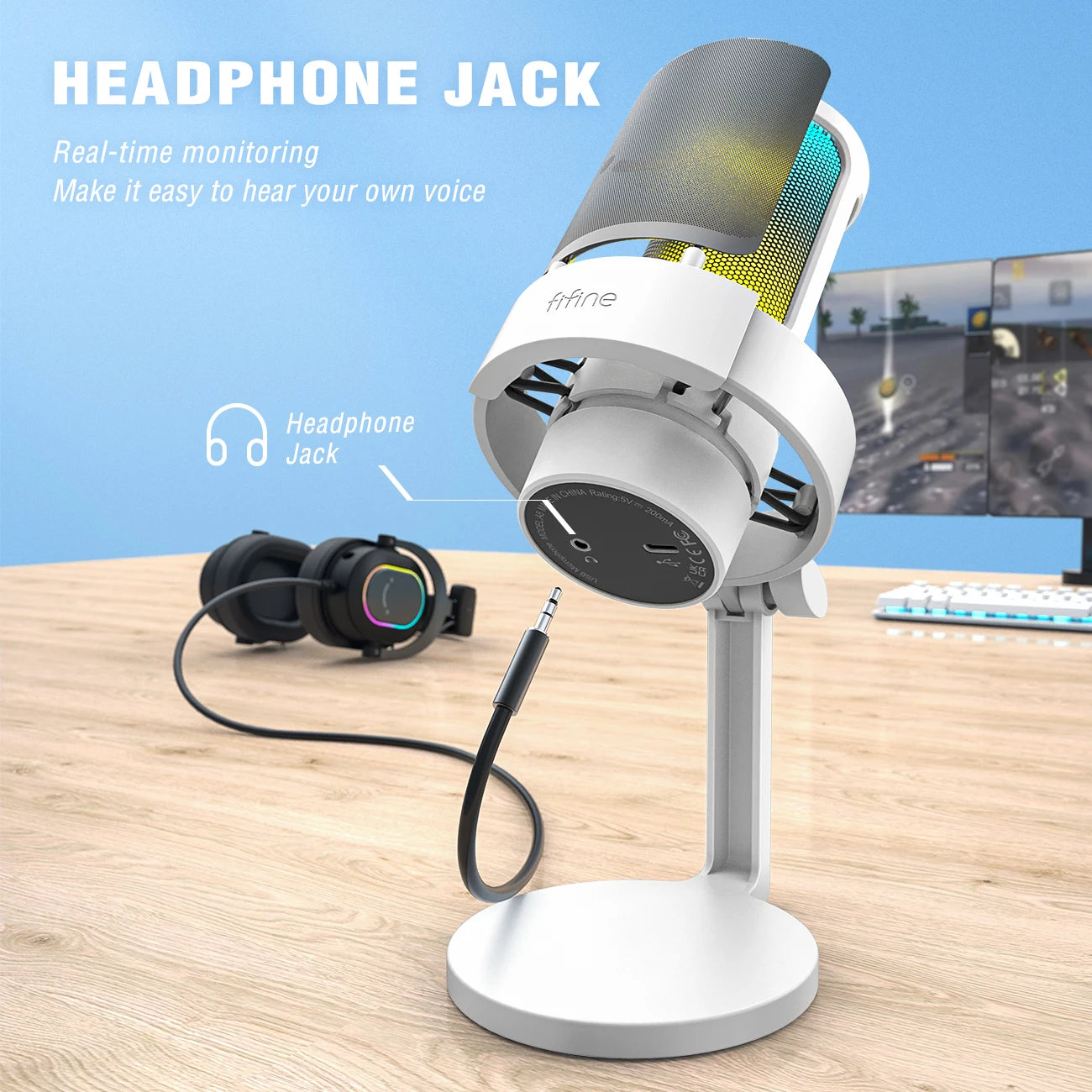 USB Condenser Microphone with RGB Lighting, Headphone Monitoring and Touch Mute for PC Mac Recording