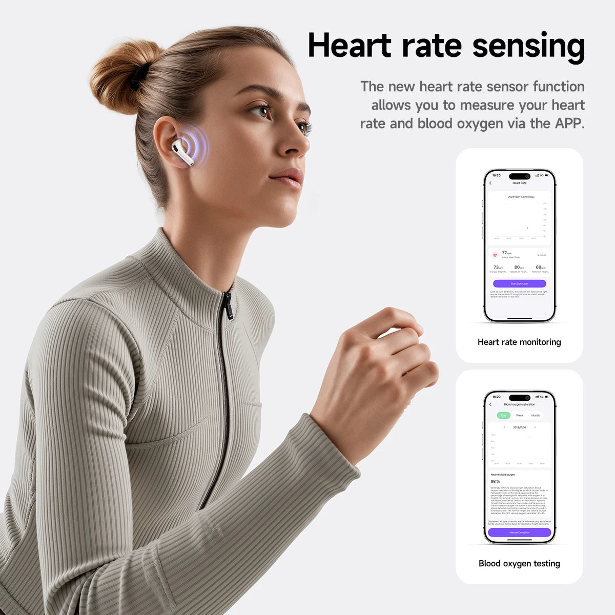 True Wireless Earbuds with ANC Heart Rate Monitor Bluetooth AI Translation Long Battery Life