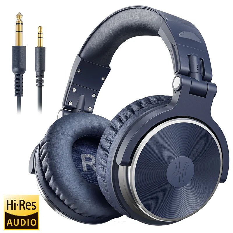 Professional Wired Studio Monitor Headphones with Microphone Over Ear Headset for Mixing and Gaming