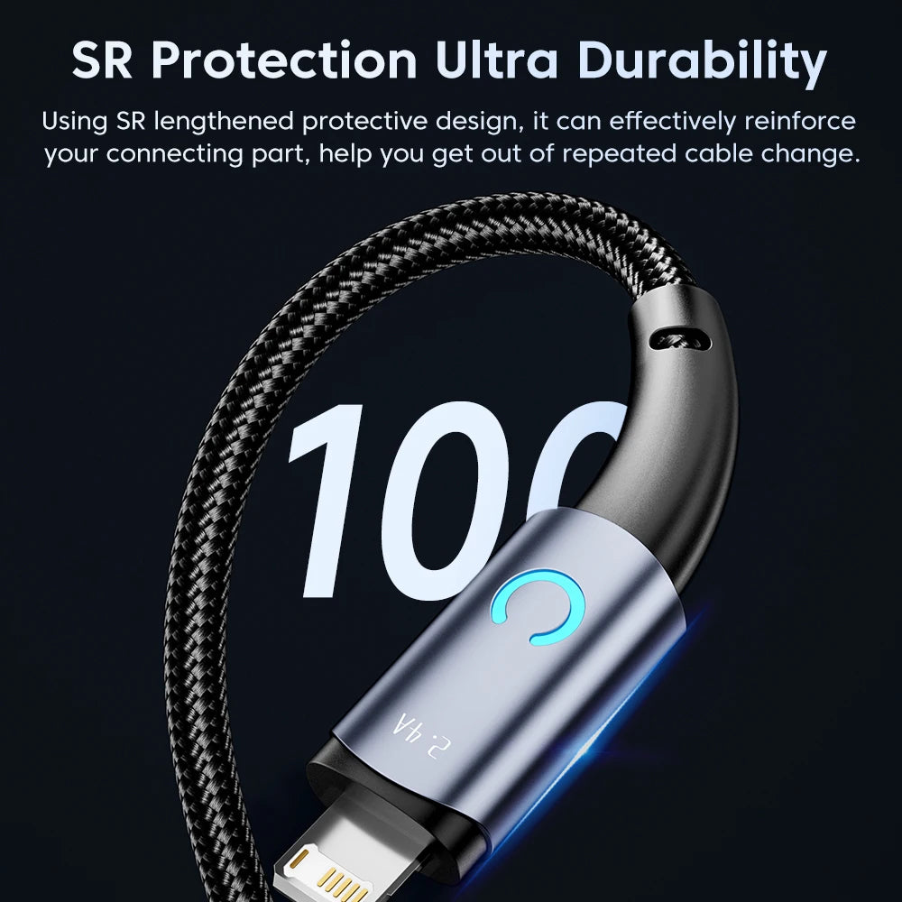 Premium Fast Charging Lightning Cable with LED Indicator for iPhone and iPad Devices
