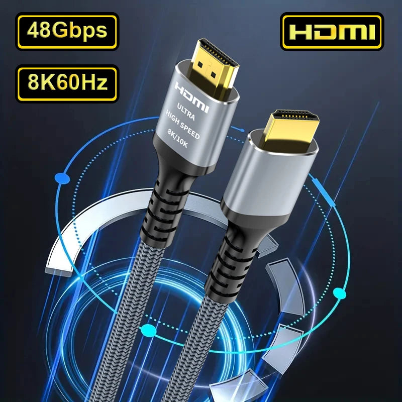 Ultra High Speed 8K HDMI 2.1 Cable 48Gbps Braided Cord for TV PS5 RTX PC Monitors & Devices