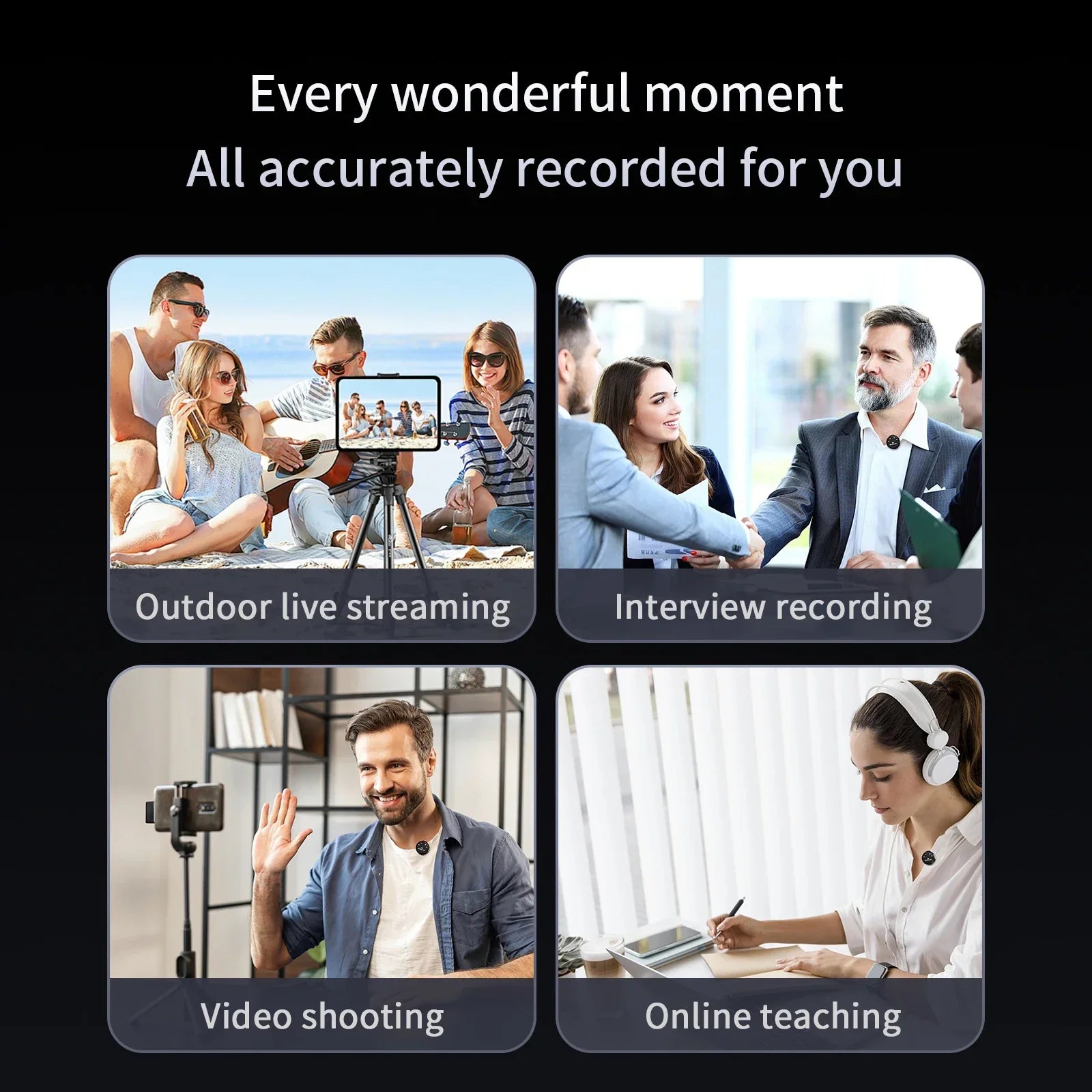 Wireless Lavalier Lapel Microphone Set with Noise-Reduction Magnetic Clip Mobile Recording Streaming