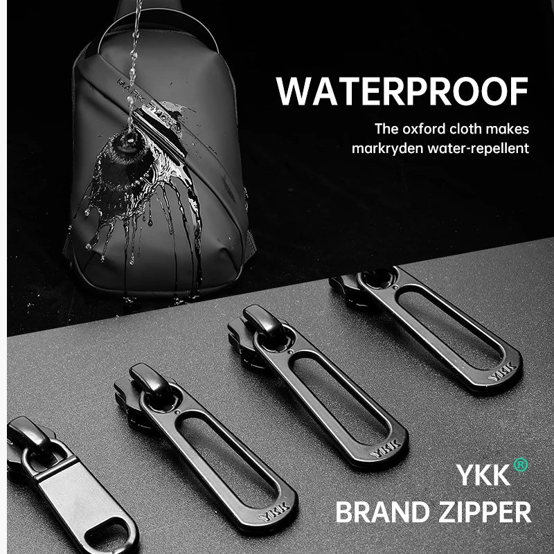 Men’s Black Oxford Crossbody Sling Bag with USB Charging and Water Resistant Chest Design 7.9 Inch