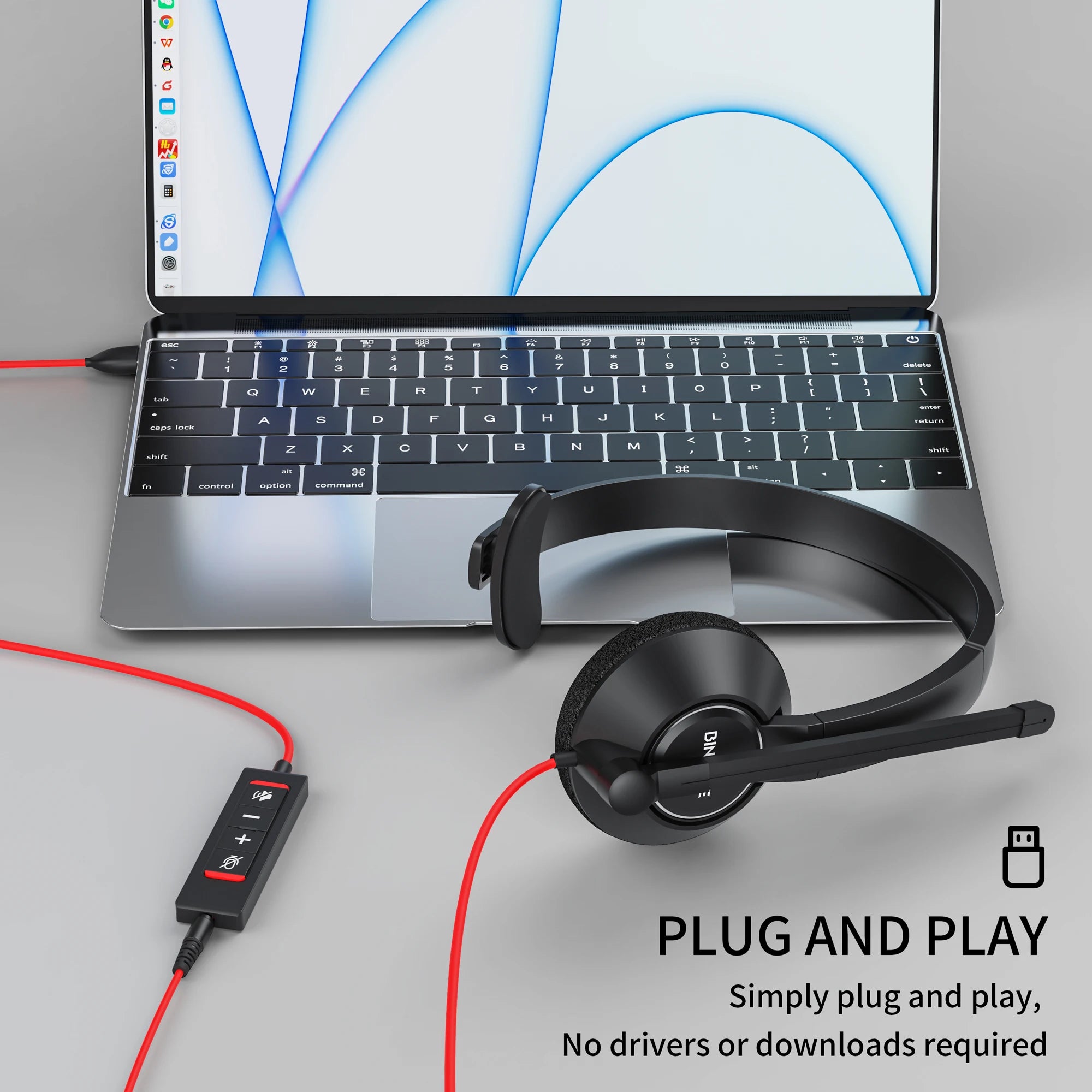 Wired Office Headset with Microphone for Hands-Free Calls and Noise-Free Communication