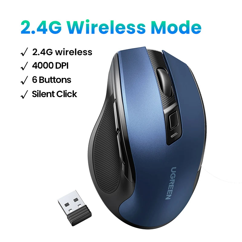 Wireless Bluetooth 5.0 & 2.4GHz Ergonomic Mouse 4000 DPI Silent Clicks for Laptop PC Tablet