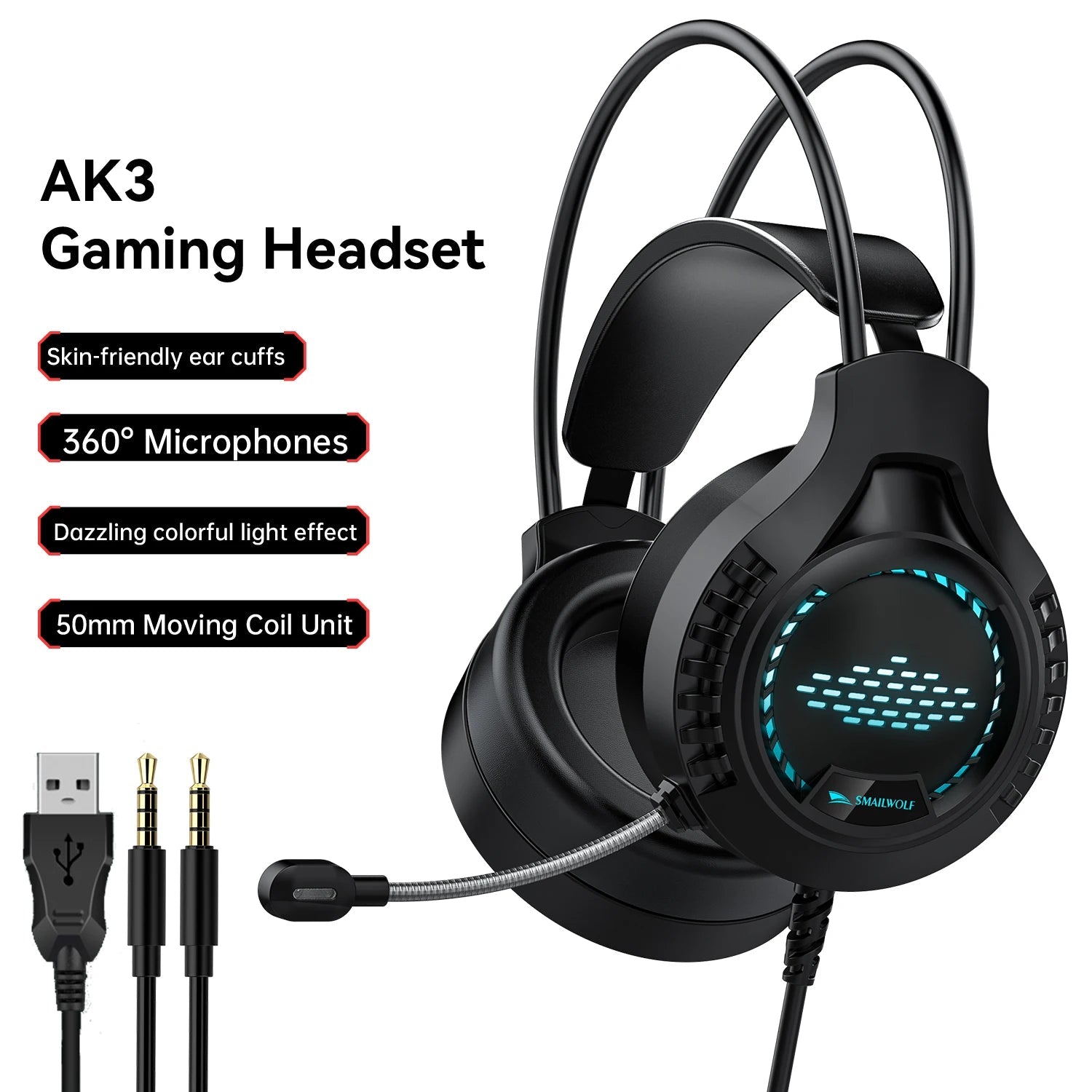 Wired RGB Gaming Headset with Microphone for Laptop and Desktop Gaming Immersive Sound