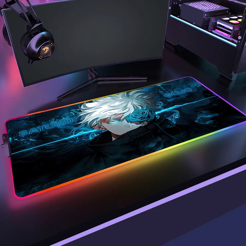RGB Anime Gaming Mouse Mat XL with LED Lighting Non Slip Waterproof Desk Pad for Keyboard and Mouse