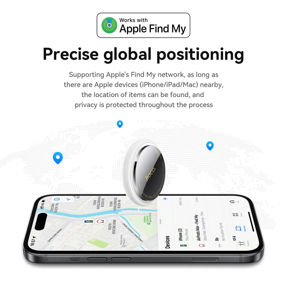 Smart Bluetooth Tracker with Apple Find My Compatibility for Keys, Bags and Pets Anti-Loss Device