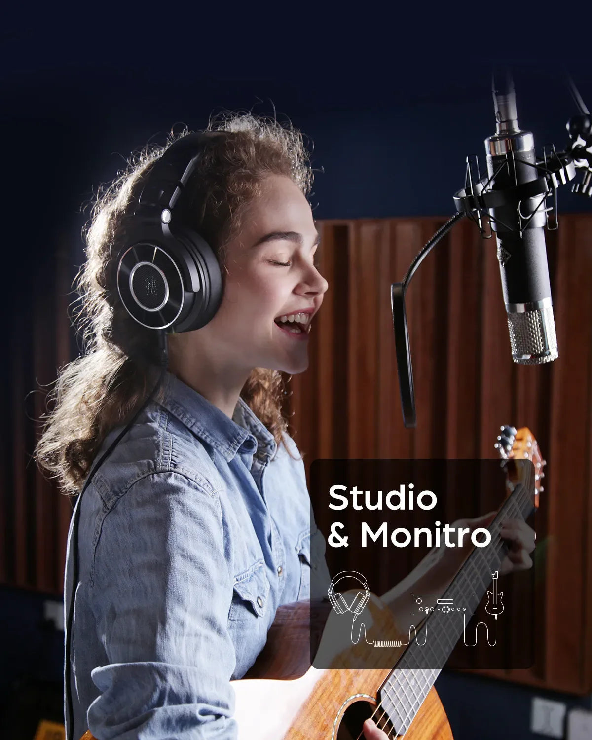Professional Wired Over Ear Studio Headphones with Hi-Res Audio and Detachable Microphone