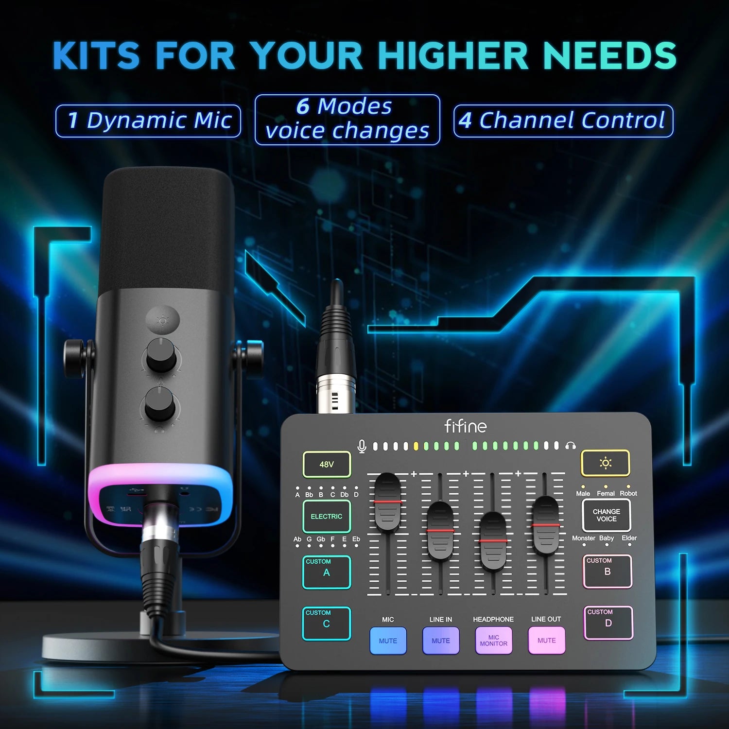 All in One Podcast Kit with RGB Audio Mixer and Dynamic Microphone for PC Gaming Streaming Recording
