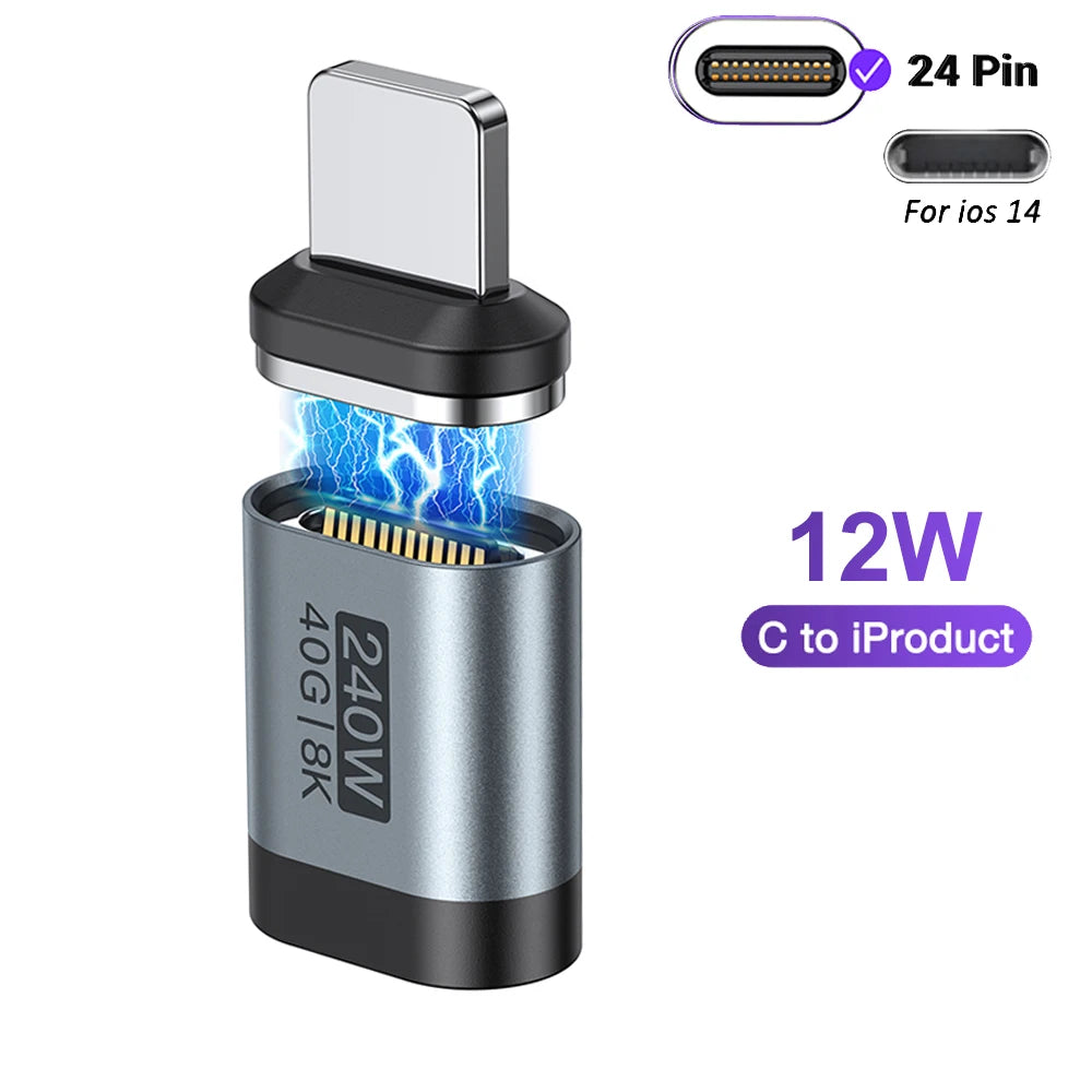 USB C Magnetic Adapter 40Gbps 8K 60Hz 240W PD Fast Charge Converter for Laptops and Devices