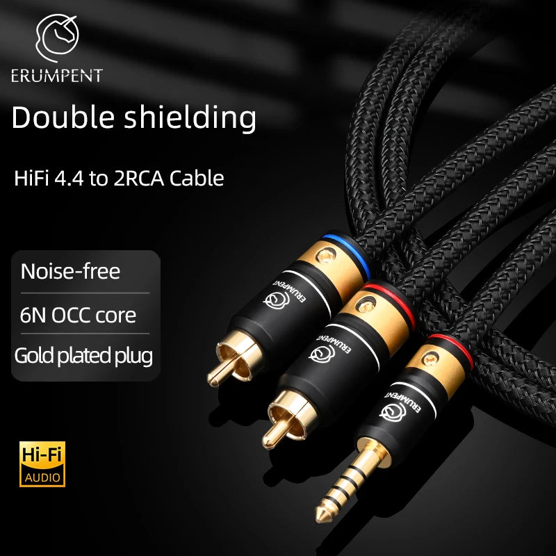 Premium 4.4mm Balanced to 2RCA HiFi Audio Cable with 6N OCC Core for Amplifiers and Speakers
