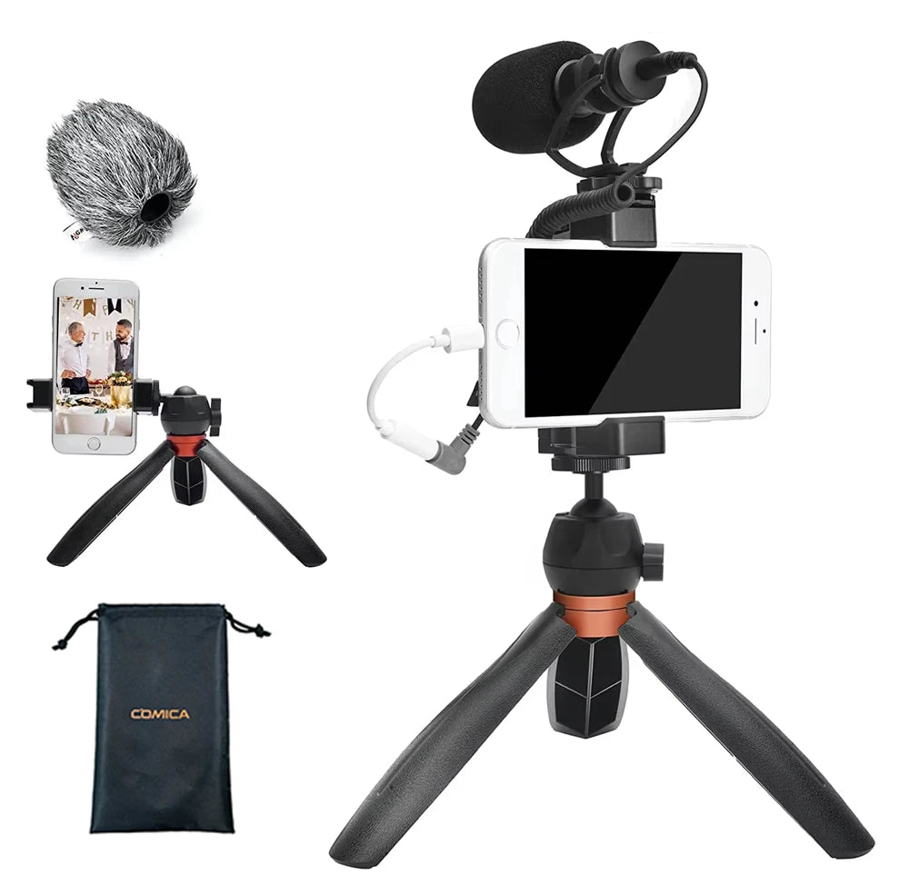Smartphone Video Rig Kit with External Shotgun Microphone Tripod and Vlogging Accessories