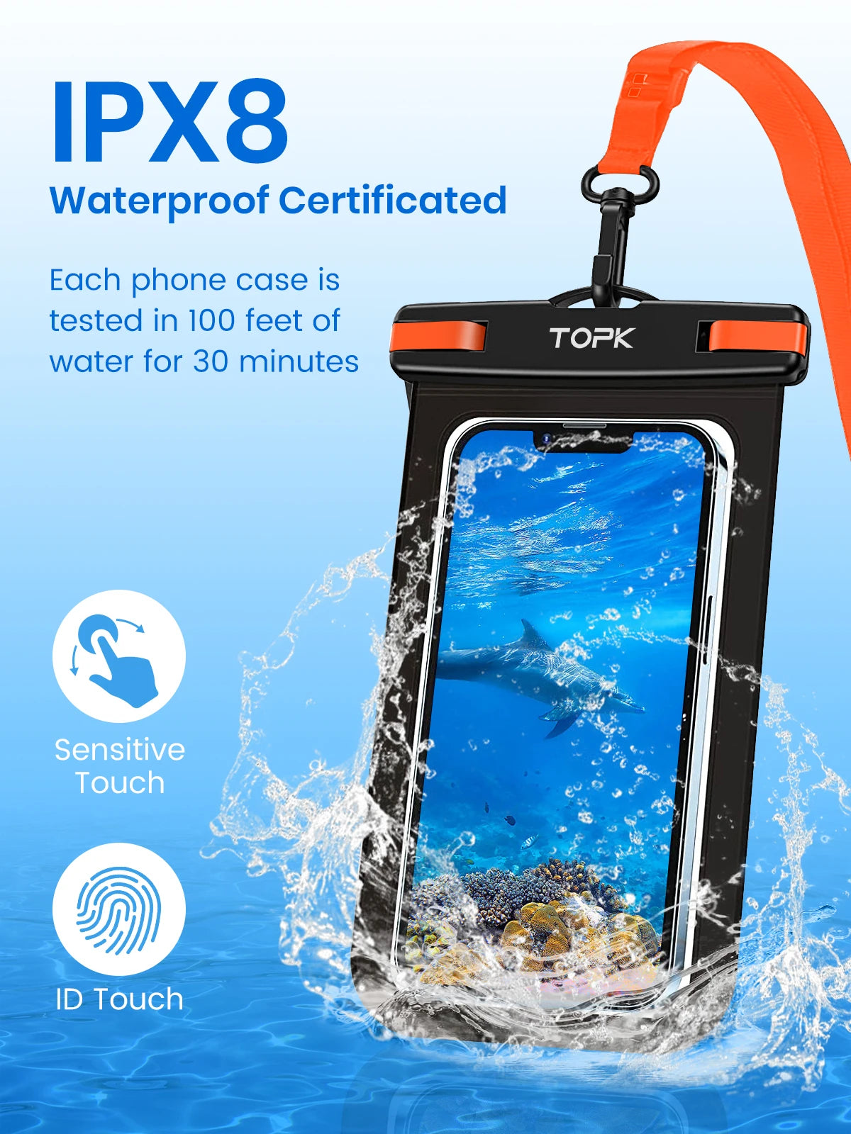 Waterproof Phone IPX8 Universal Dry Bag Clear Touch Windows, Secure Lock for Travel & Water Sports