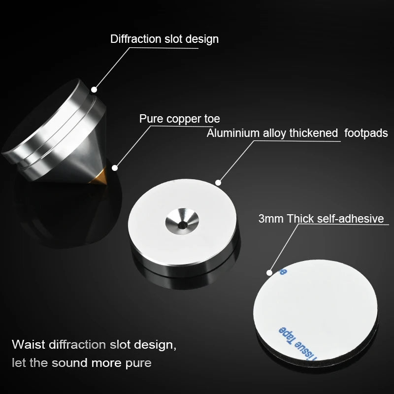 High Quality Aluminium Alloy HiFi Speaker Isolation Feet Pads with Shock Absorbing Pins