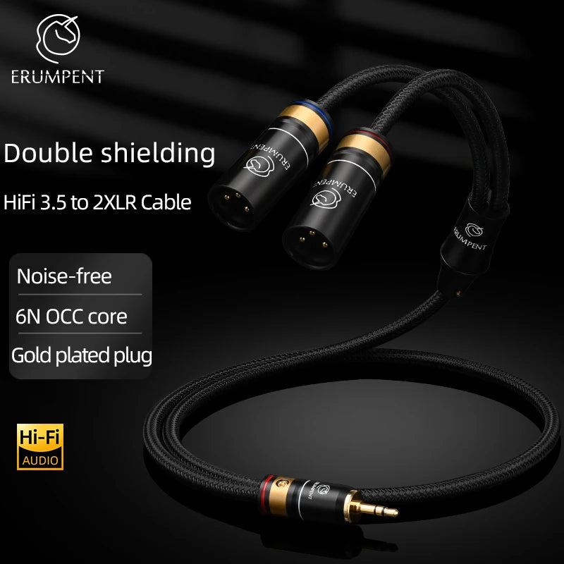 Premium 3.5mm to Dual XLR Audio Cable with OCC Copper Core and Dual Shield Design for Studio