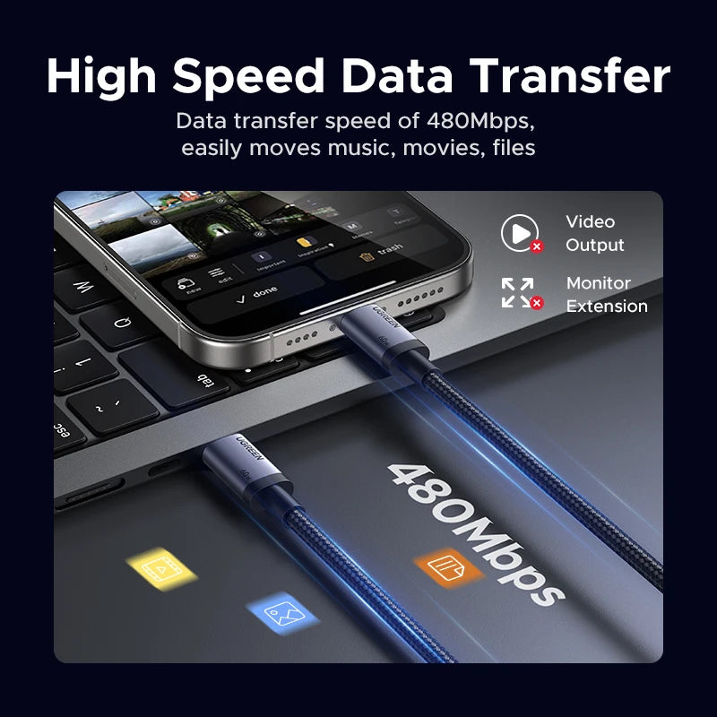USB-C to USB-C 60W Fast Charging Data Cable for iPhone Samsung iPad MacBook Laptop