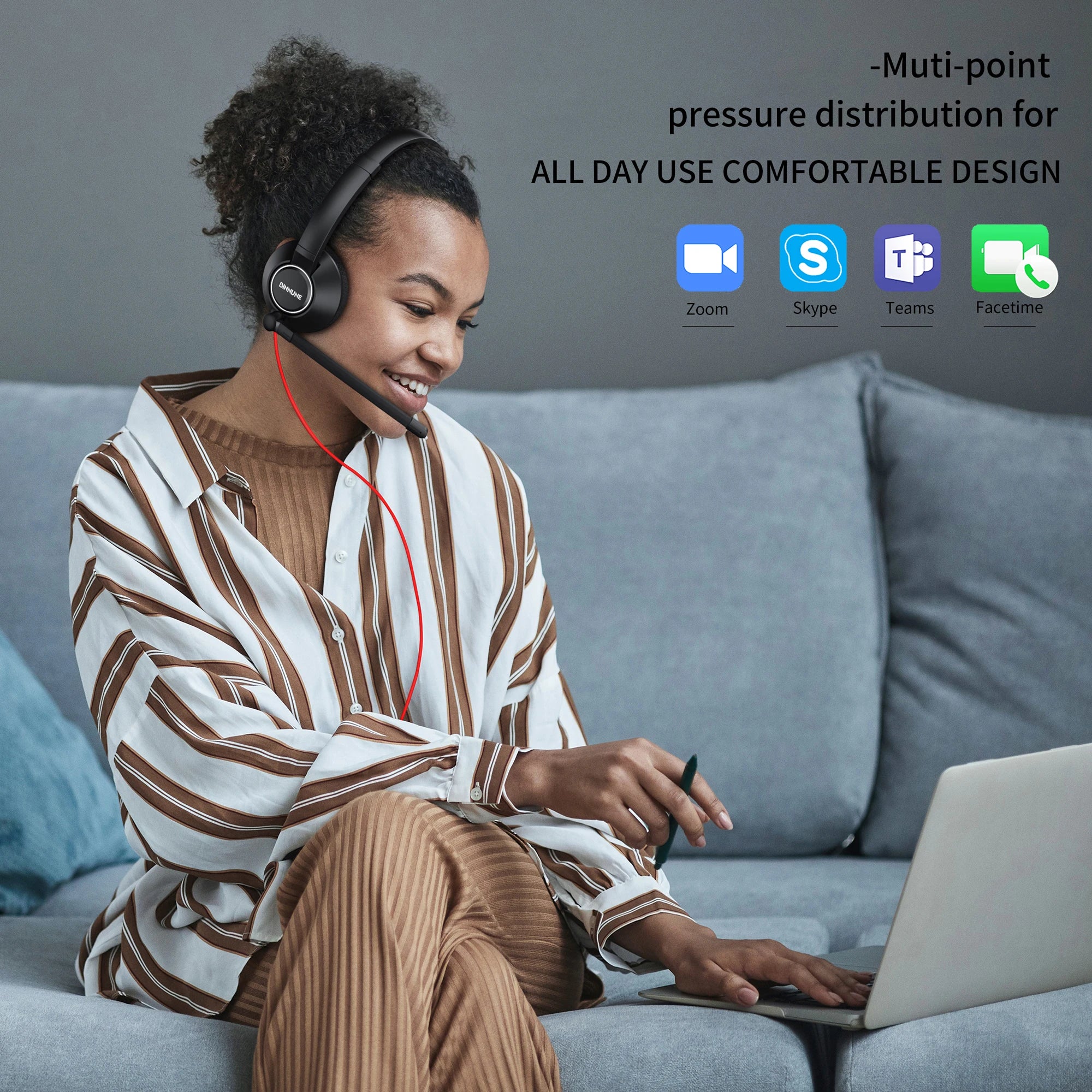 Wired Office Headset with Microphone for Hands-Free Calls and Noise-Free Communication