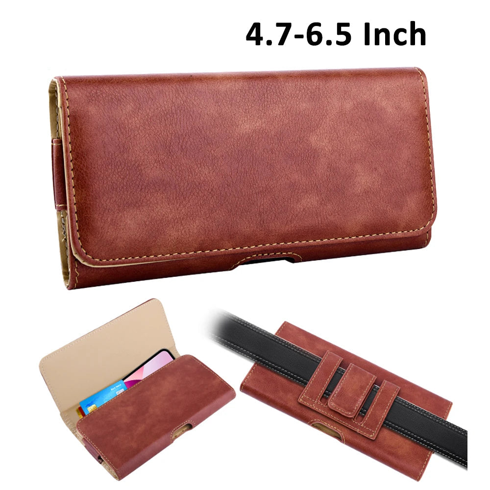 Leather Waist Belt Clip Phone Pouch Compatible with 4.7 to 6.5 Inch Smartphones in Black or Brown