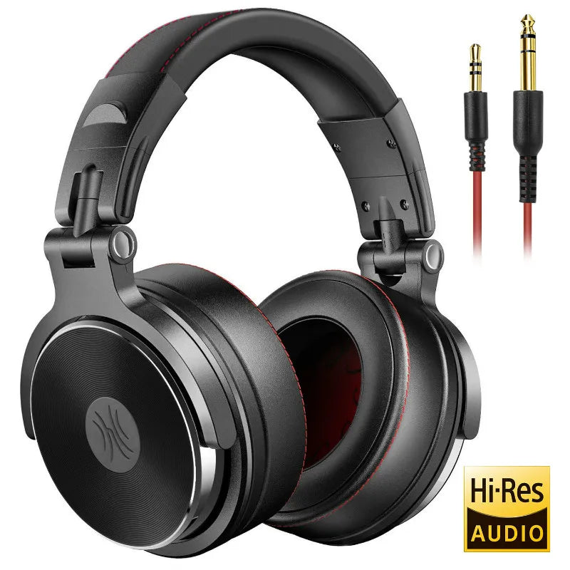 Professional Wired Studio Monitor Headphones with Microphone Over Ear Headset for Mixing and Gaming