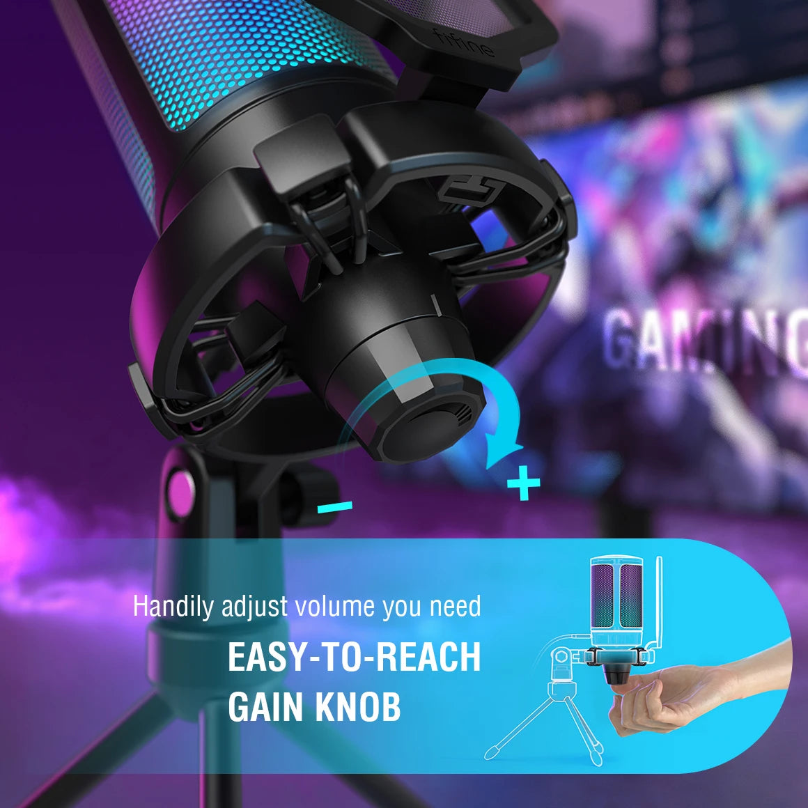 USB Condenser Gaming Microphone with RGB Tap Mute, Pop Filter and Shock Mount for PC Mac Streaming