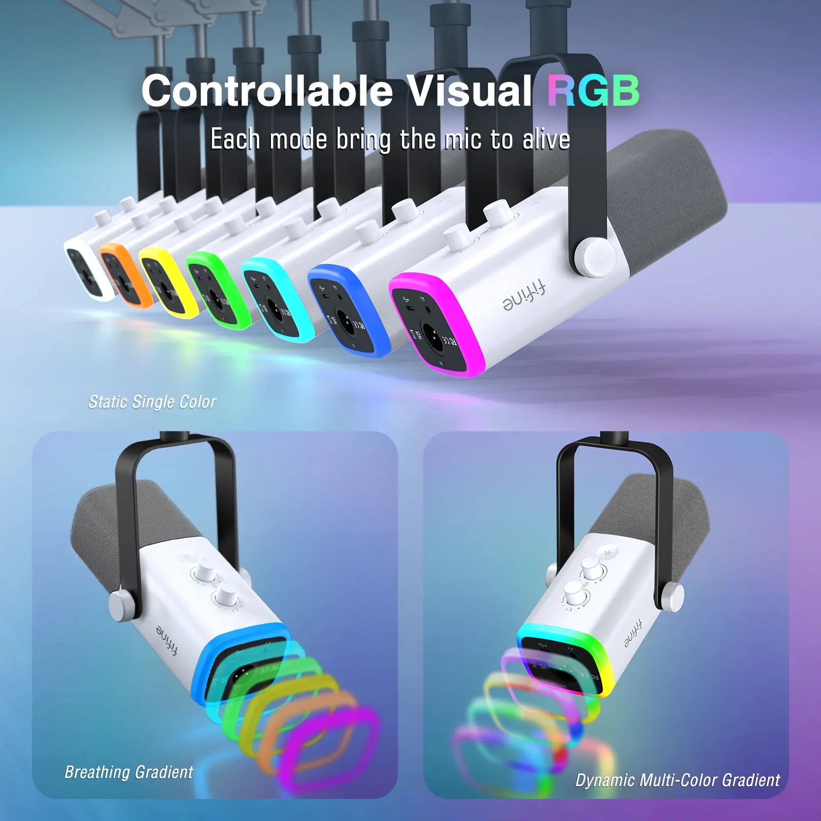 USB XLR Dynamic Gaming Microphone Kit with Boom Arm RGB Monitoring for PC PS5 PS4 Streaming