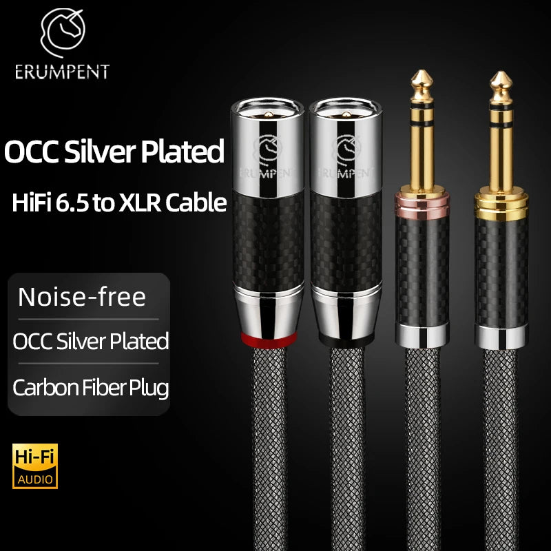Premium Silver Plated 6.35mm to XLR Balanced Stereo Audio Cable for Studio and Stage