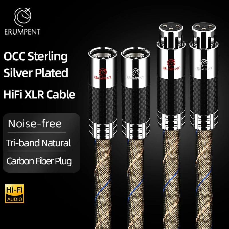 Premium Sterling Silver Plated Balanced XLR Male to Female Audio Cable for Studio and HiFi Use