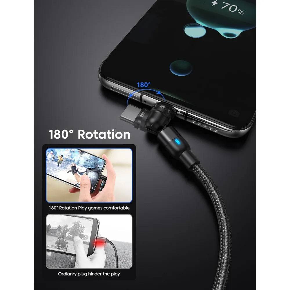 Magnetic 3 in 1 Fast Charging Cable with 540 Degree Rotate for Type C Micro USB and iPhone Devices