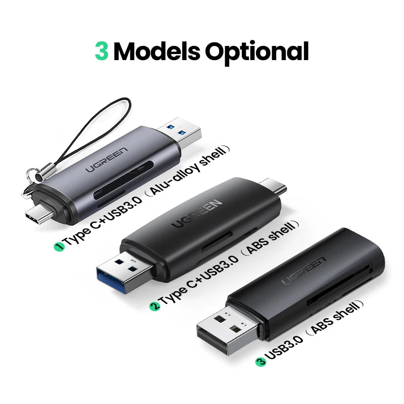 USB-C & USB 3.0 Card Reader SD MicroSD TF Adapter 2-in-1 High-Speed Memory Card Reader