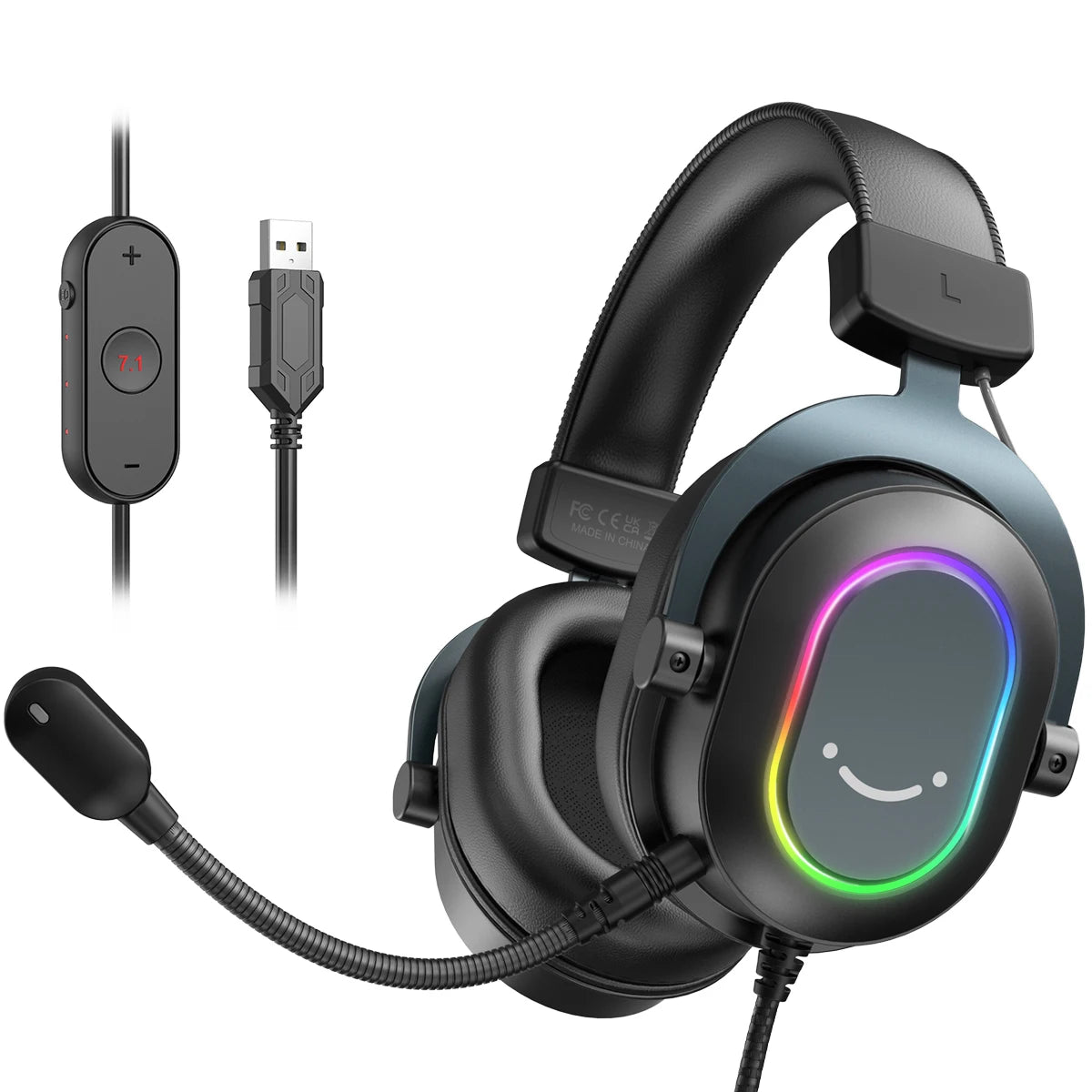 7.1 Surround Sound RGB Gaming Headset with Mic USB Over-Ear Headphones and 3 EQ Modes