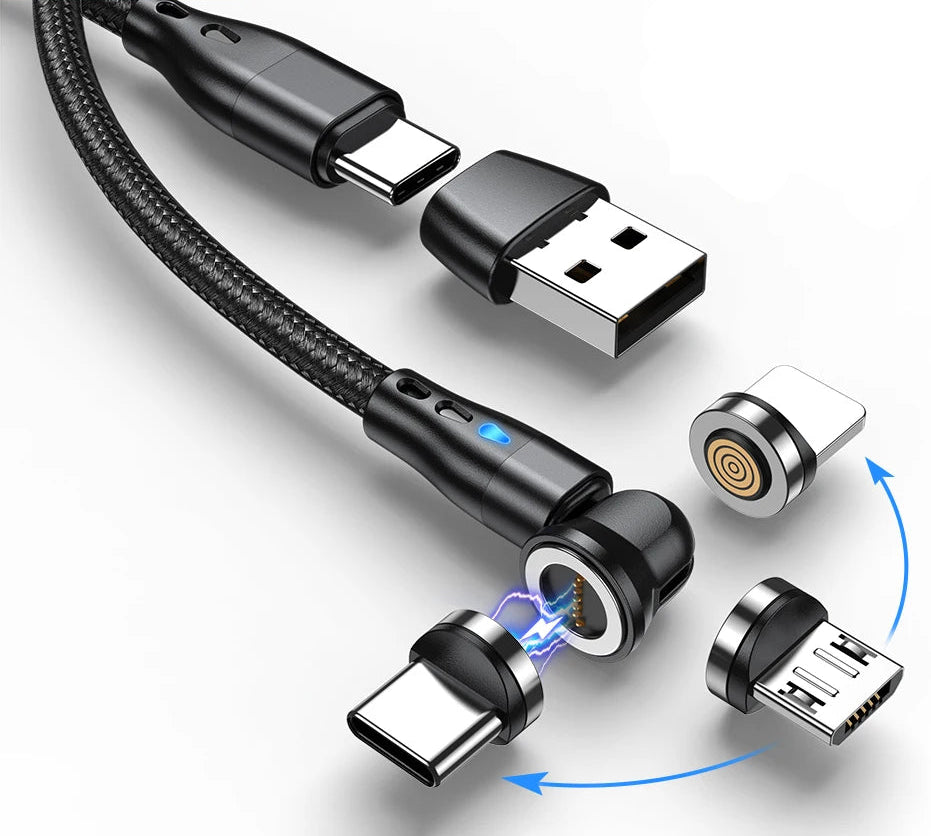 540 Degree Rotating Magnetic USB Charging Cable 60W Fast Charge for iPhone Samsung Xiaomi
