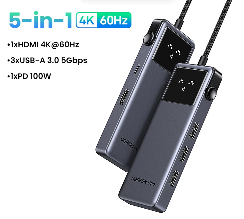 USB-C 7-in-1 Hub with 4K60Hz HDMI, Gigabit Ethernet, Power Delivery 100W, USB 3.0 Docking Station