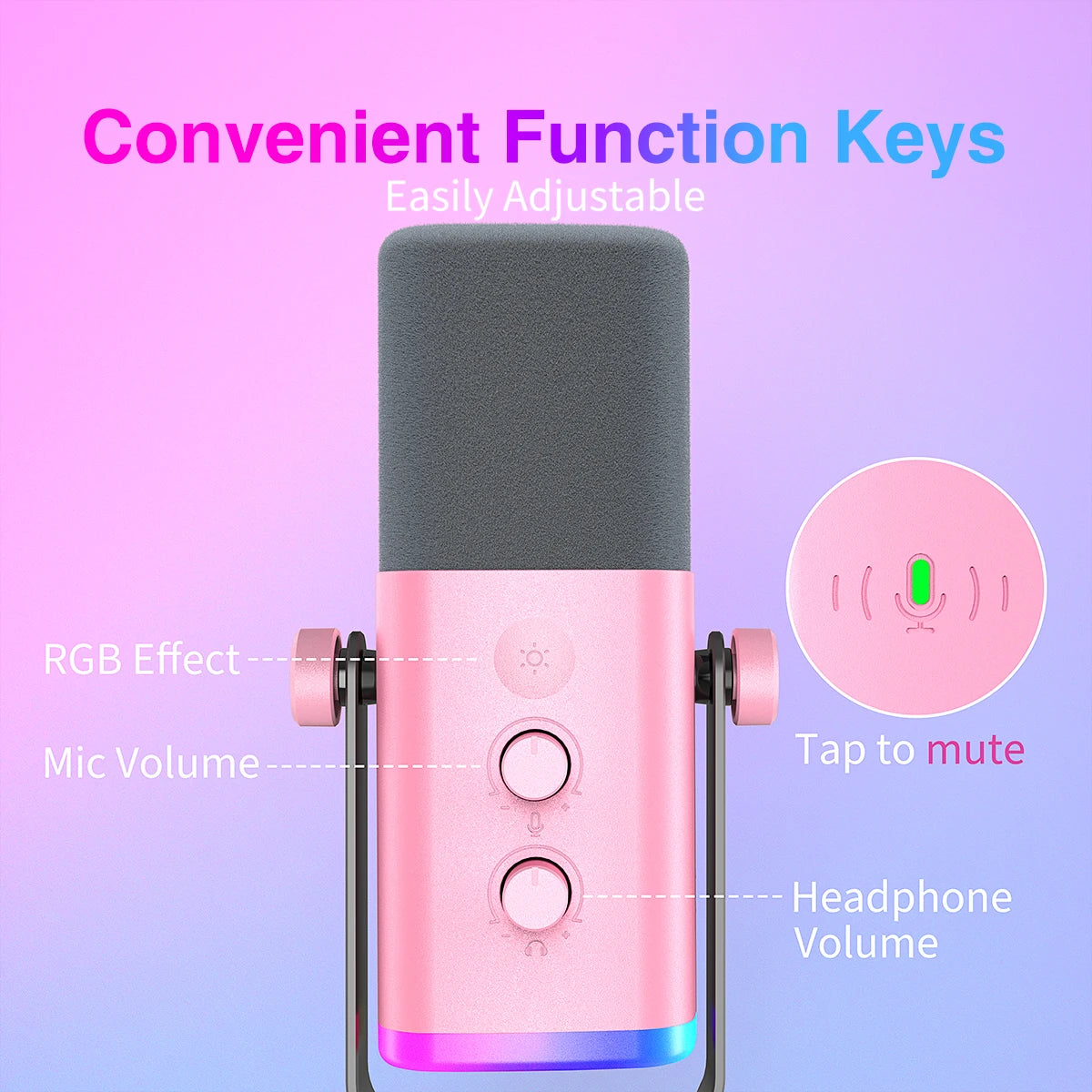 USB/XLR Dynamic Gaming Microphone with RGB Control, Headphone Jack, Touch Mute for Streaming