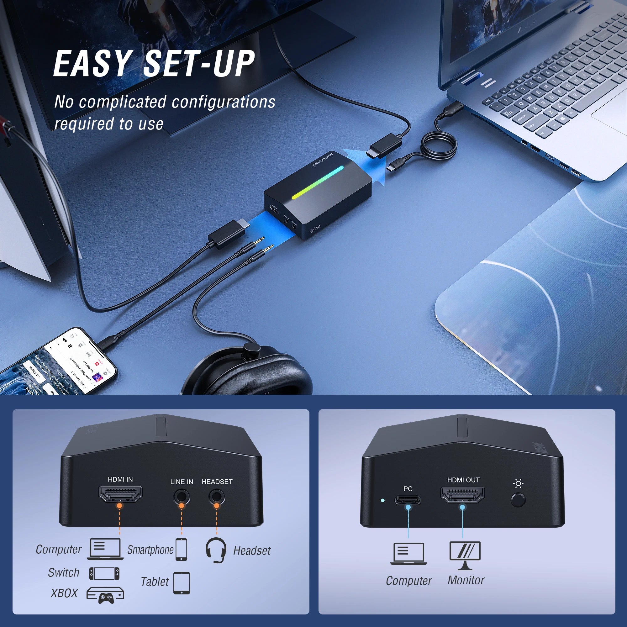 4K HDMI Video Capture Card with RGB USB 3.0 for Live Streaming Gaming PS5 Xbox Switch PC